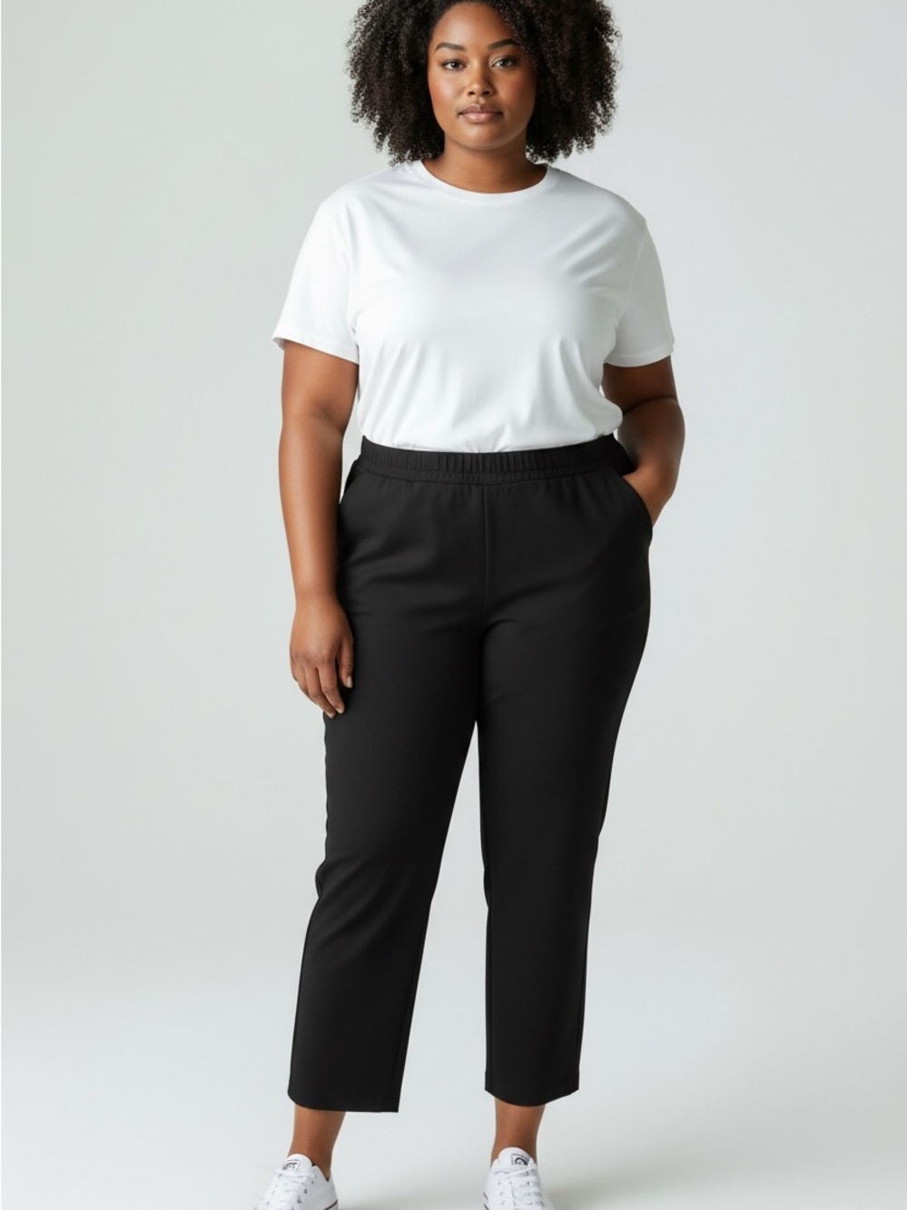 Source Unknown Black Ankle Pants with Elastic Waist